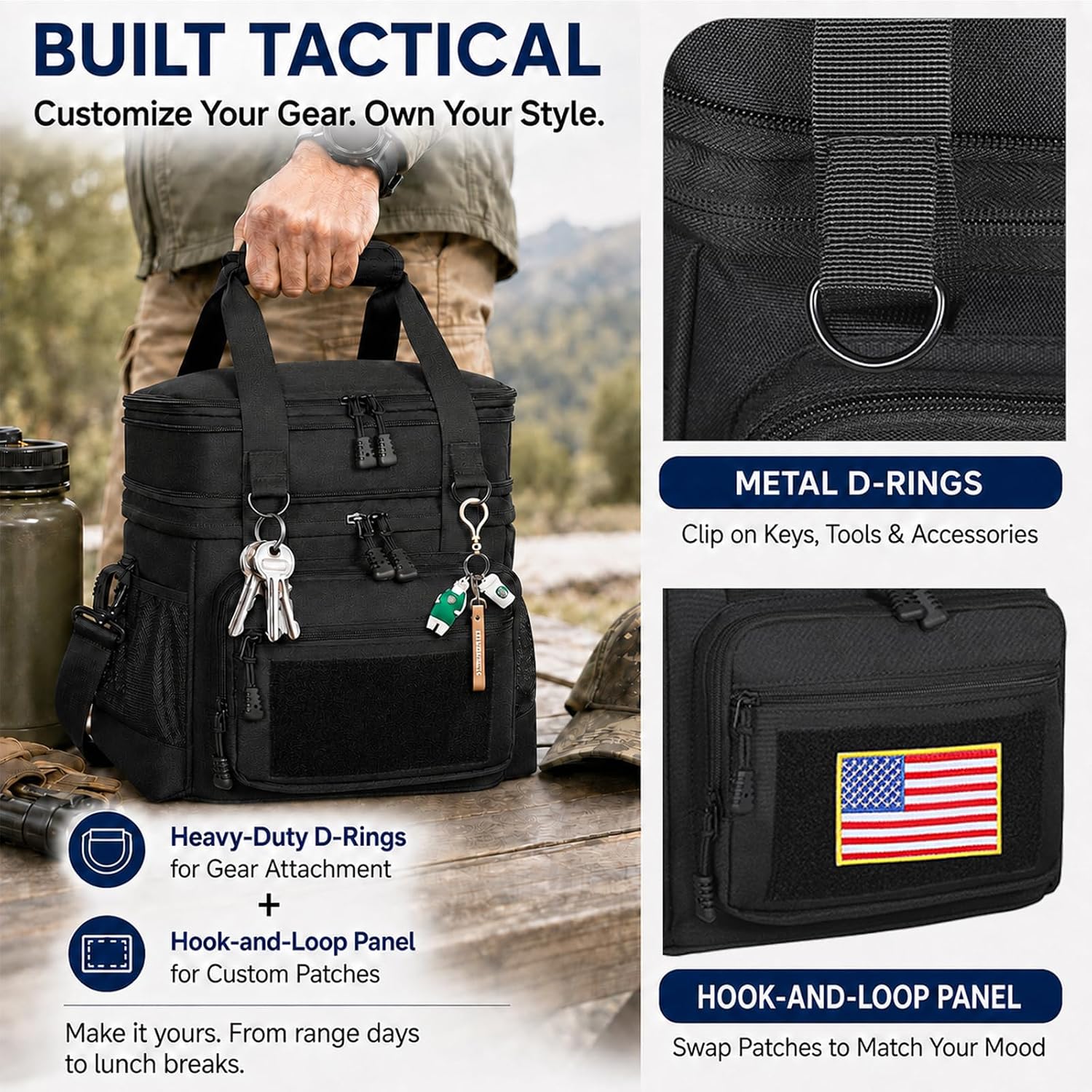 GLENKEY Tactical Lunch Box Men Expandable Insulated Leakproof Cooler Bag - Image 2