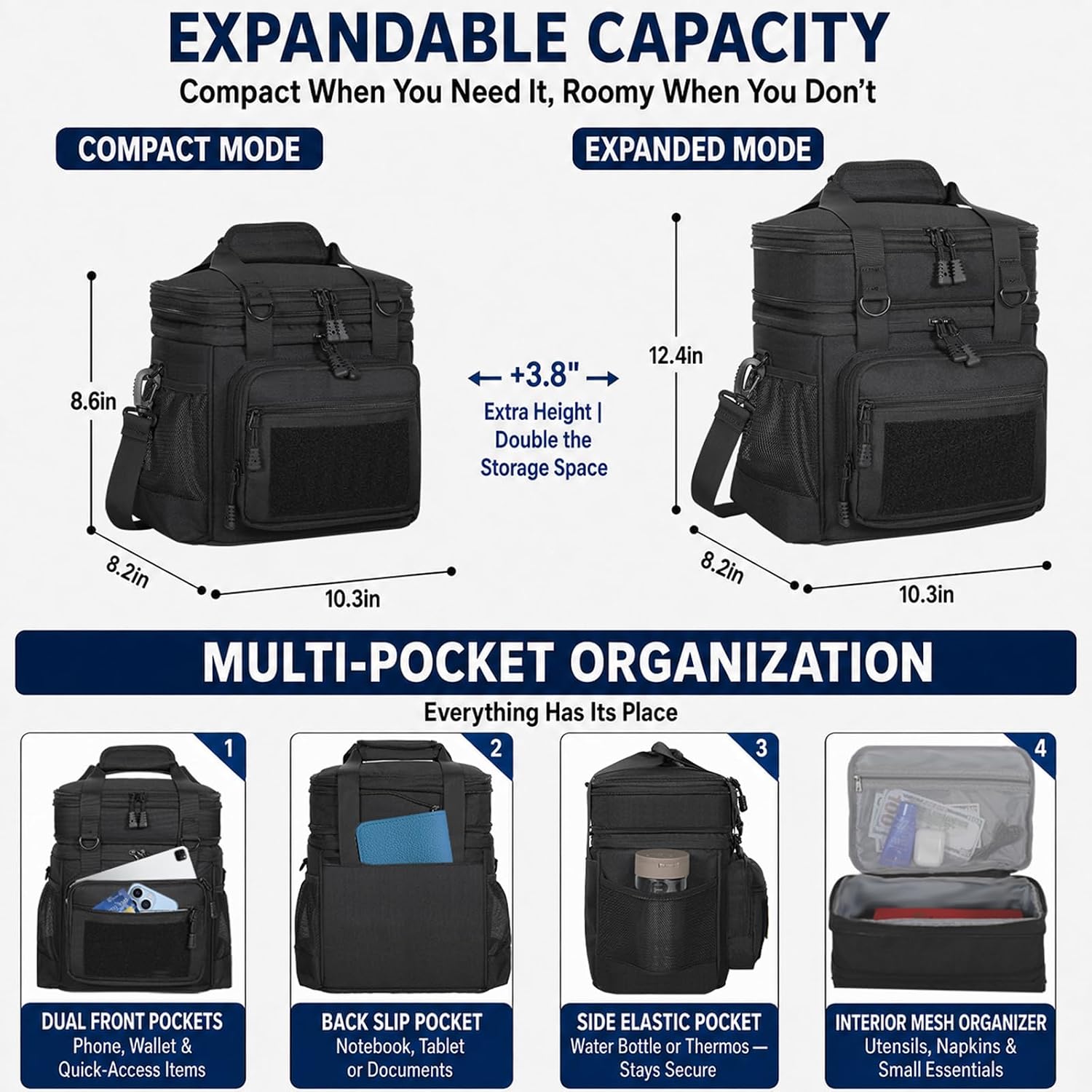 GLENKEY Tactical Lunch Box Men Expandable Insulated Leakproof Cooler Bag - Image 4