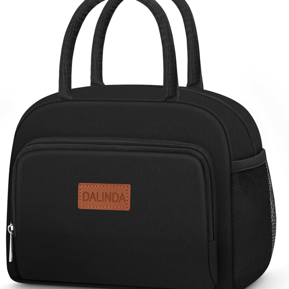 DALINDA Lunch Bag, Lunch Box for Women & Men, Insulated Lunch Tote Bags Water-Resistant Cute Cooler Bag, Reusable Large Capacity Lunchbox for Work Travel Picnic(Black)