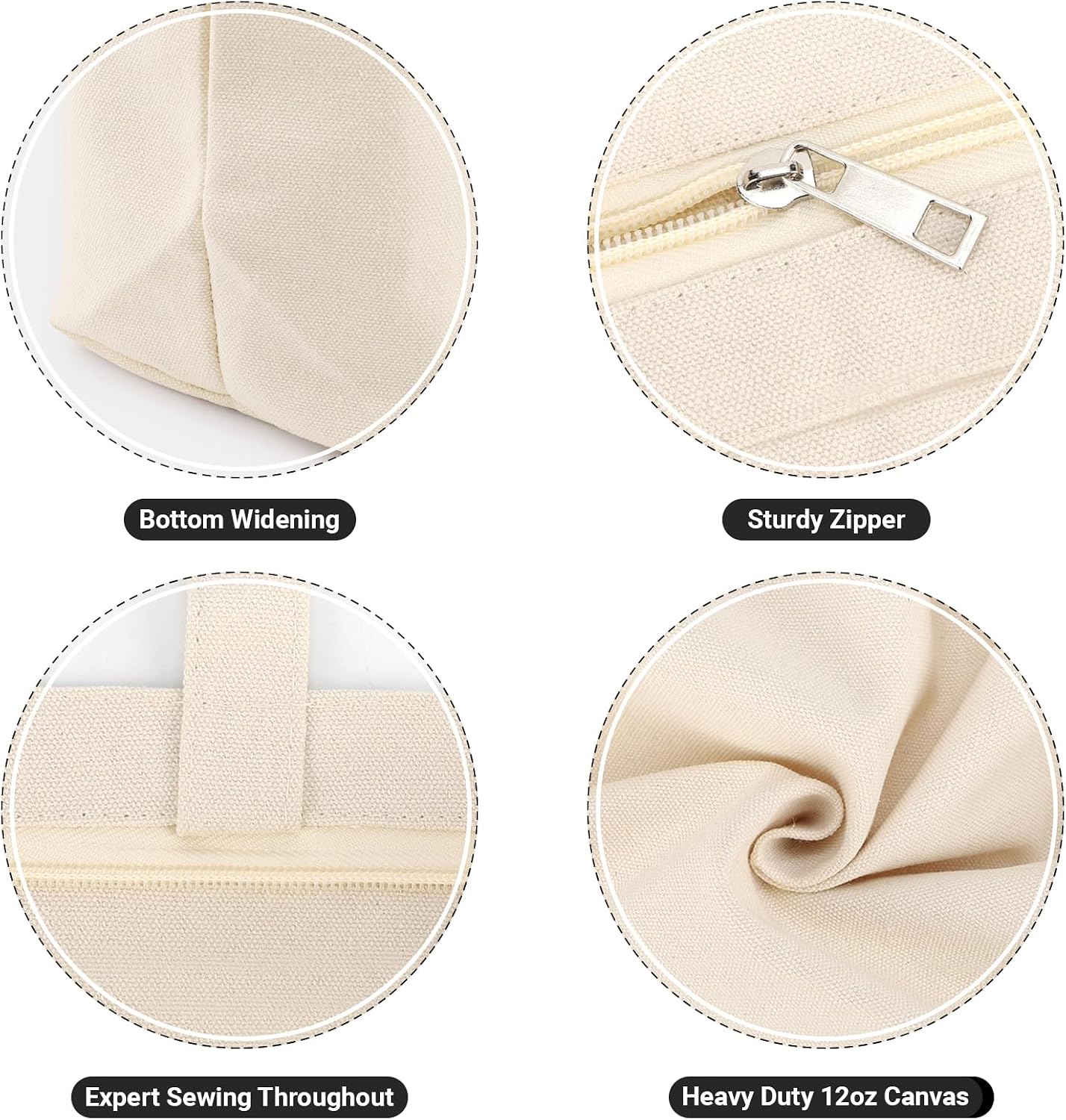 Segarty 6 Packs Canvas Tote Bag with Zipper, 16x13 inch Reusable Washable Grocery Shopping Bags with Handle Plain Canvas Totes for Women Teacher DIY Art Crafts Painting Embroidery Decoration - Image 4