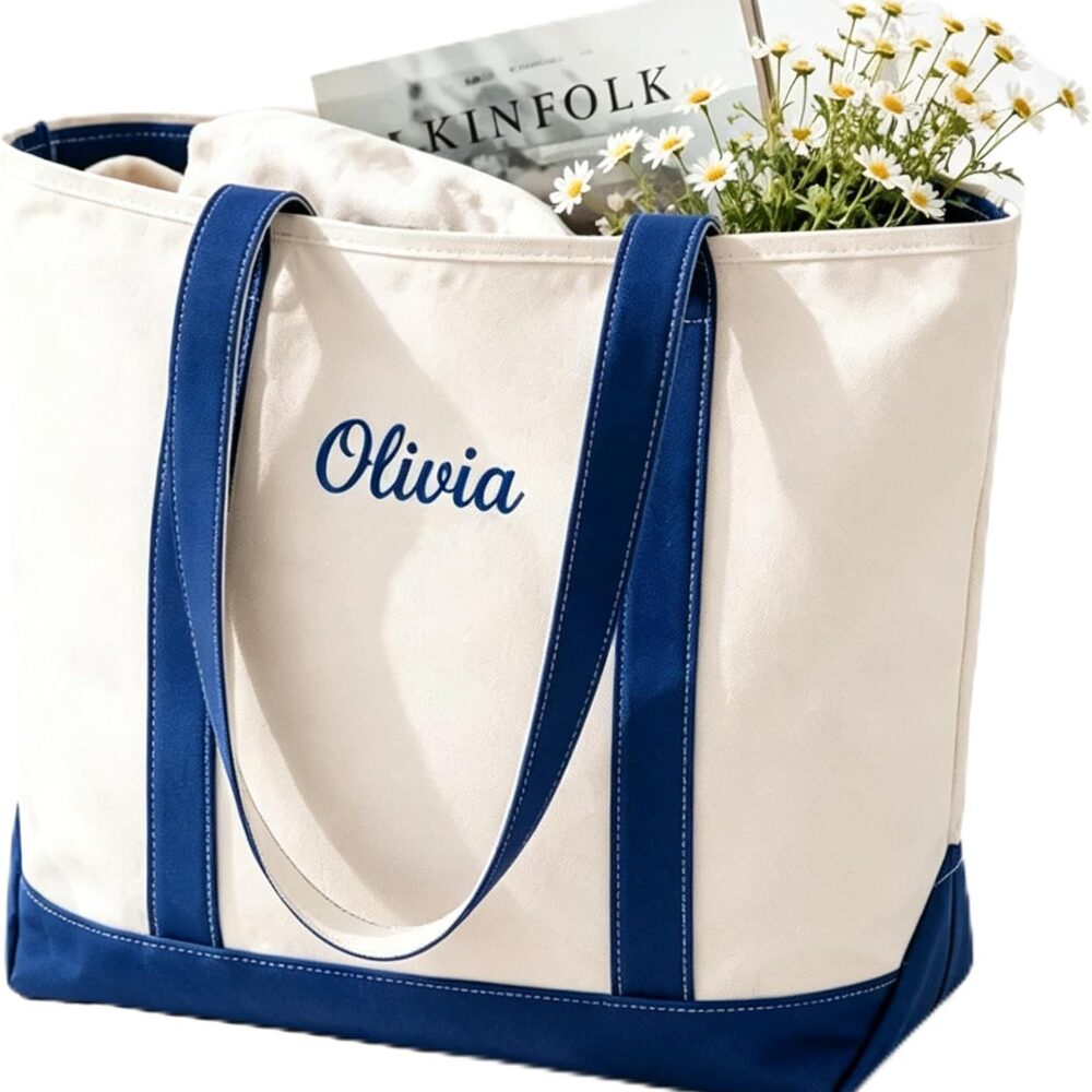 Personalized Embroidered Canvas Tote, Thick Daily shopping Bag for Women