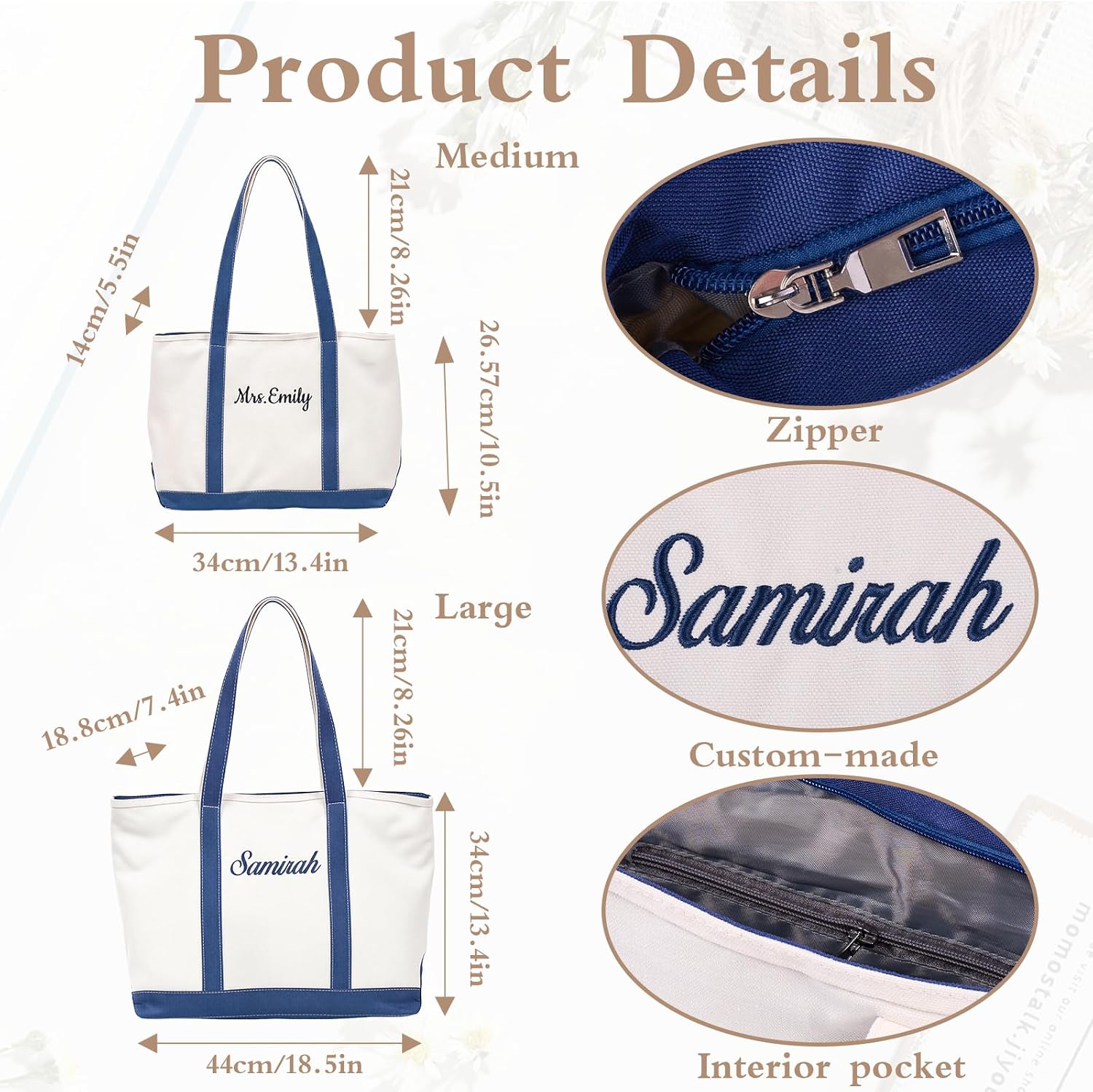 Personalized Embroidered Canvas Tote, Thick Daily shopping Bag for Women - Image 3