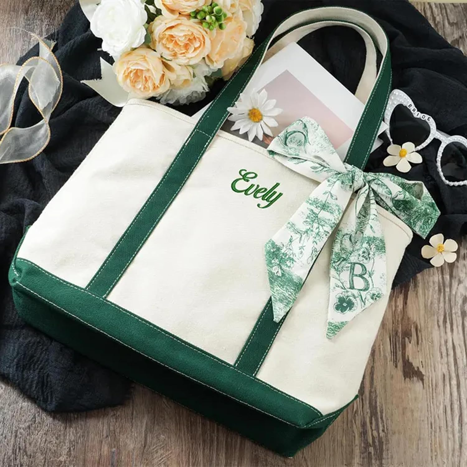 Personalized Embroidered Canvas Tote, Thick Daily shopping Bag for Women - Image 5