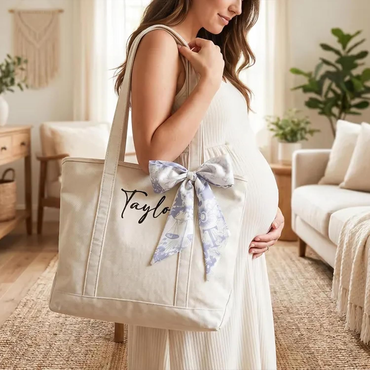 Personalized Embroidered Canvas Tote, Thick Daily shopping Bag for Women - Image 7