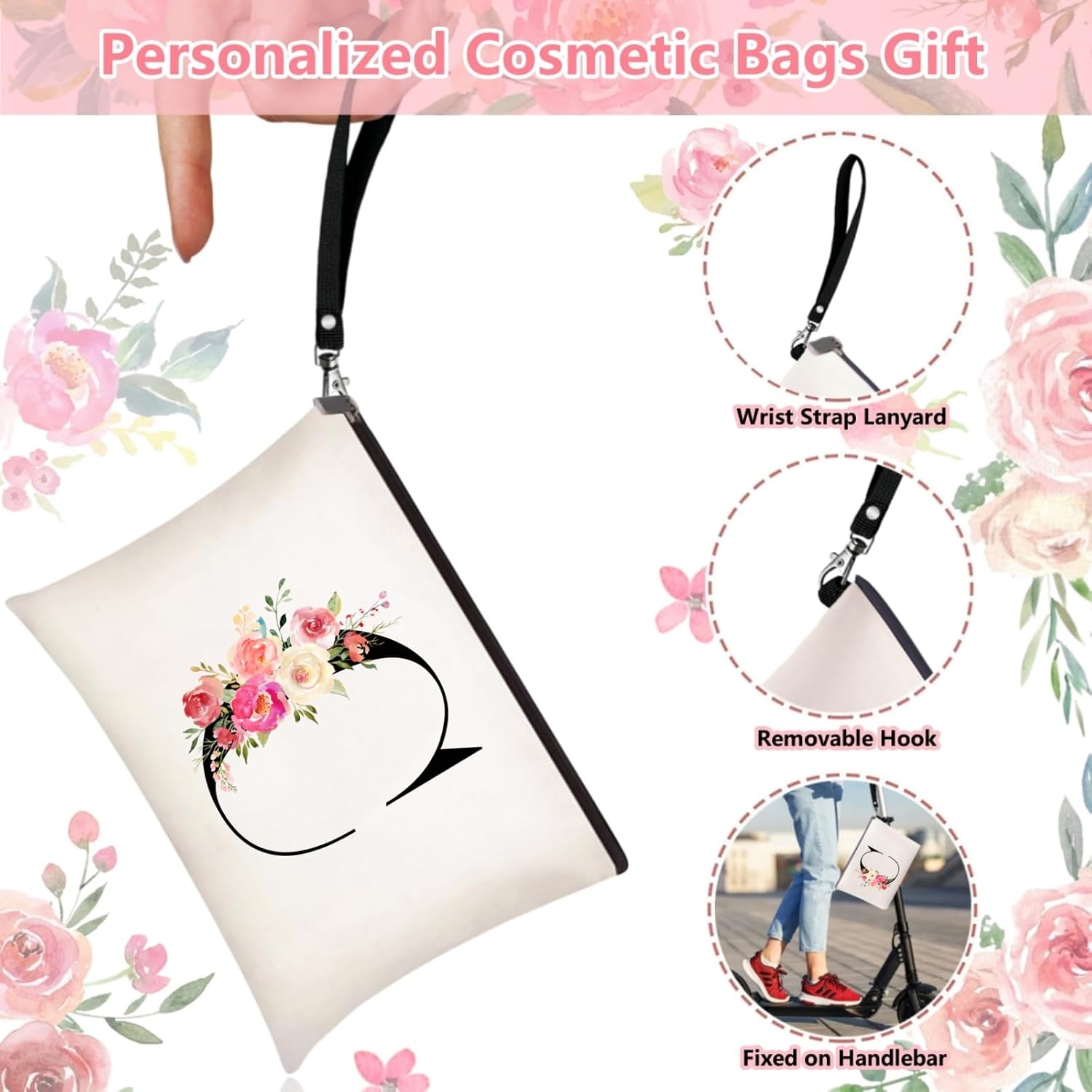 Initial Canvas Tote Bag for Women, Personalized Monogrammed Tote Bags with Makeup Gift Bag for Wedding Bridesmaids Birthday - Image 5