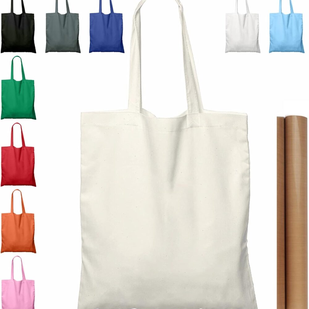 NPBAG 2 | 5 | 15 | 25 | 50 Pack 15'' X 16'' Natural Cotton Tote Bags, Lightweight Blank Bulk Cloth bags with 1pc of PTFE Teflon Sheet (2-Pack)